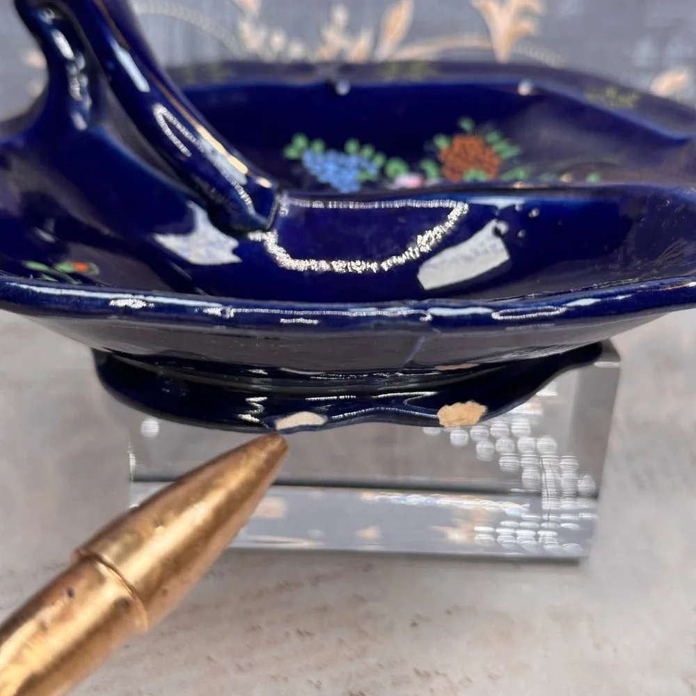 Vintage Tashiro Shoten Japan Cobalt Moriage Divided Candy Nut Dish